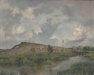1057 Schilderij van het Fort Benoorden Purmerend in die periode in gebruik als bewaringskamp voor politieke ...